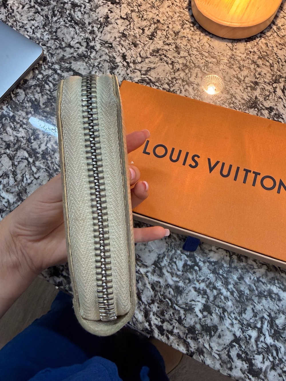Louis Vuitton Cream Epi Zip Wallet with Silver Hardware - Picture 5 of 16